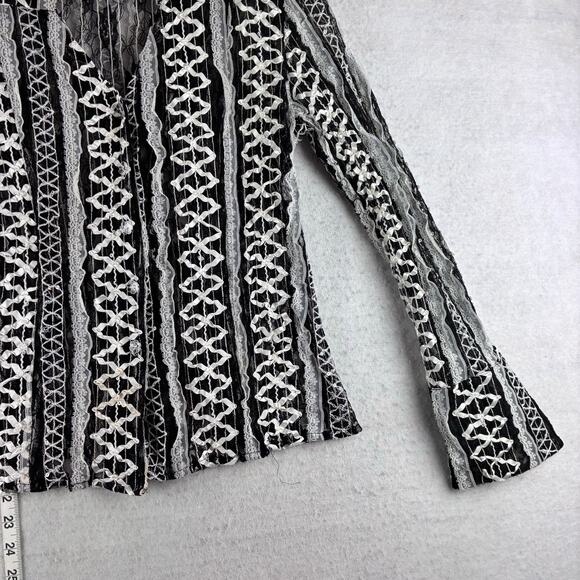 Kenar Long Sleeve Sheer Button Up Blouse Women's 8 Lolita Bell Wrist Lace Ribbon - Picture 3 of 15